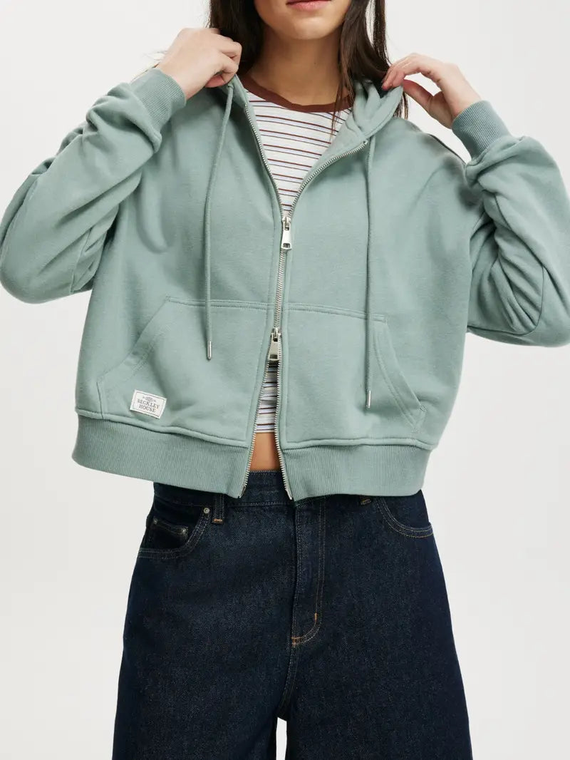 Women'S Elegant Mint Green Hooded Coat - Lightweight Winter Jacket with Cinched Waist, Loose Fit Zipper Front Closure, Chic Outerwear for Office, Travel, Everyday