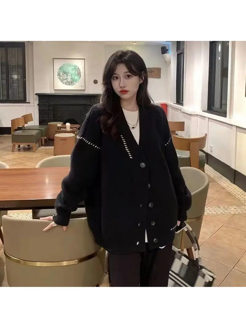 Women'S Oversized V-Neck Sweater Coat - Soft Cardigan with Relaxed Fit, Cozy Loose Fit Winter Jacket for Fall & Winter, Casual to Semi-Formal Outfits, Easy-Care Layering Piece (No Bulk)