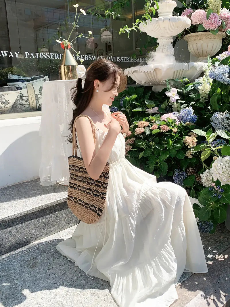 Summer Breeze Off-Shoulder Pleated Midi Dress - French Lyocell Design, Lightweight & Flowing A-Line Cut, Perfect for Vacation or Casual Outings, Beach Attire | Flowy Fabric, Beach Dress