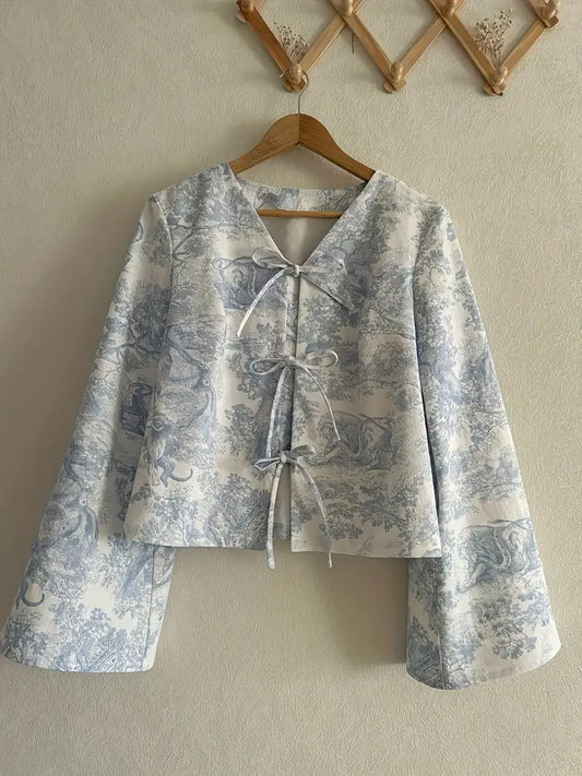 Frog Button Front Tang Top, Chinese Style Long Sleeve Crop Top for Spring & Fall, Women'S Clothing