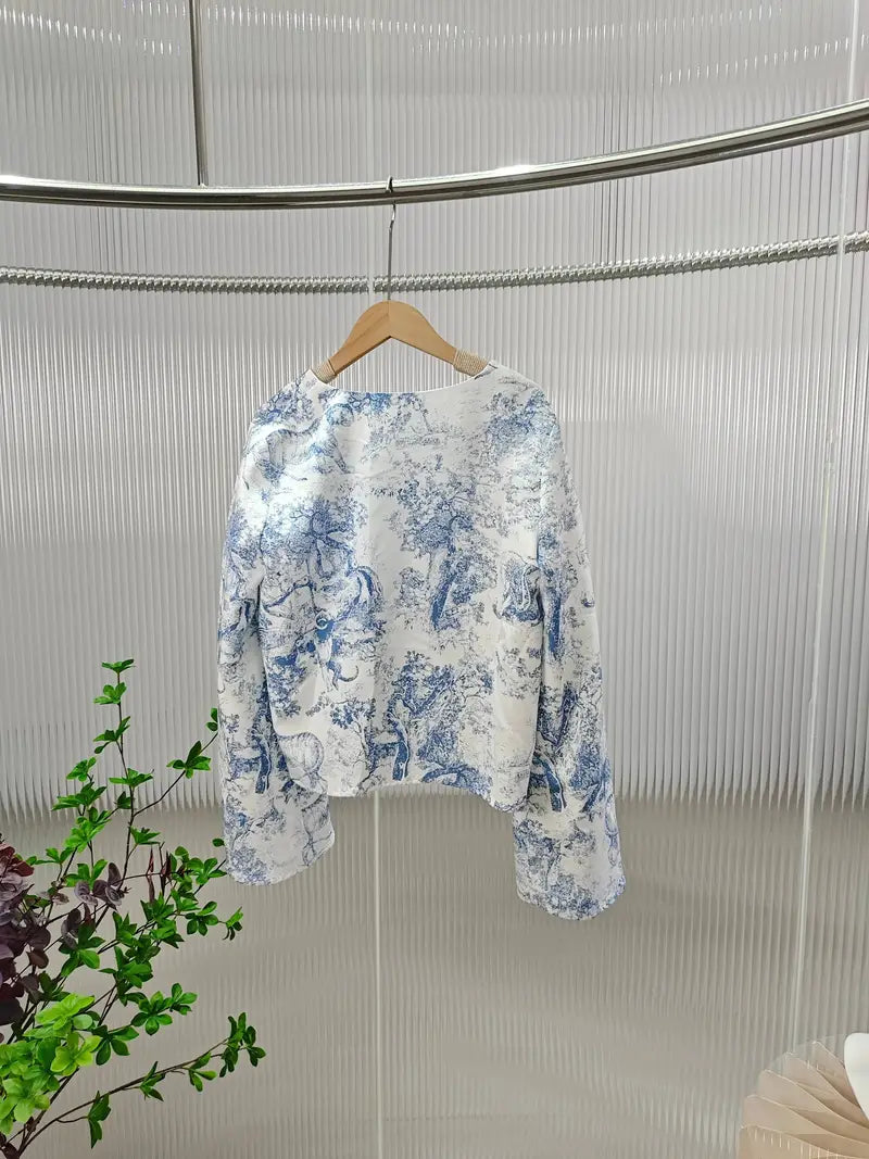 Frog Button Front Tang Top, Chinese Style Long Sleeve Crop Top for Spring & Fall, Women'S Clothing