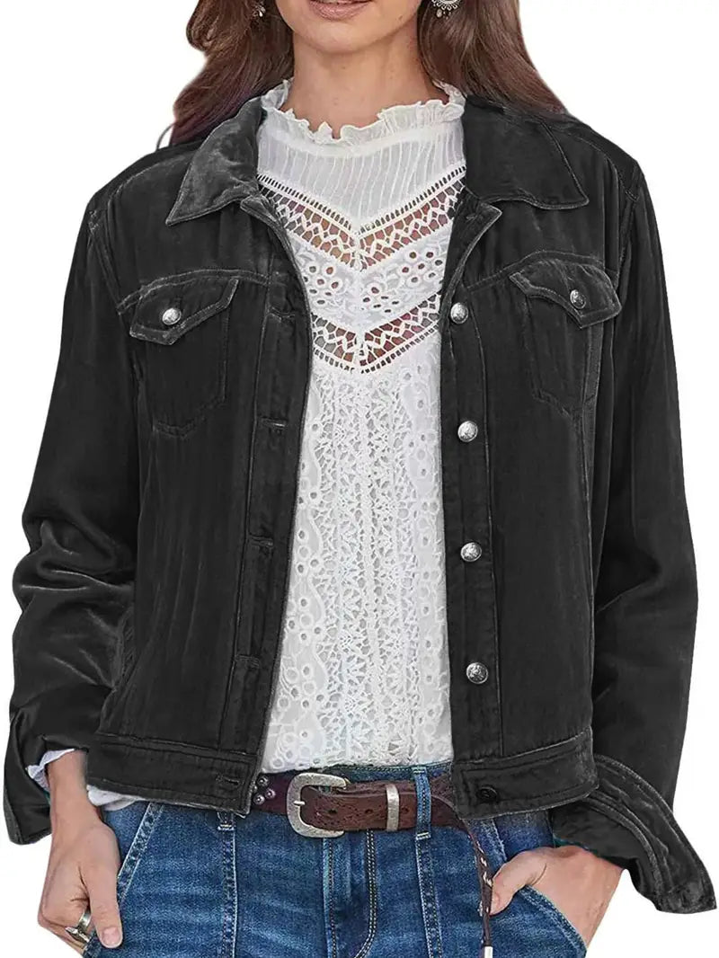 Women'S Fall Coat Vintage Tops Button Workwear Jacket Short Biker Jacket