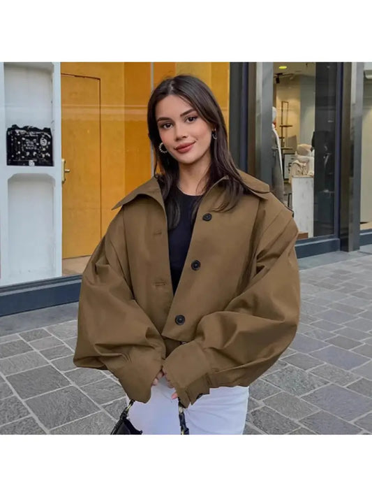 Women'S Vintage-Inspired Pleated Lapel Jacket - Oversized Loose Fit Long Coat with Single-Breasted Button Closure, Trench Coat Women With Hood, Trench Coat Women Long