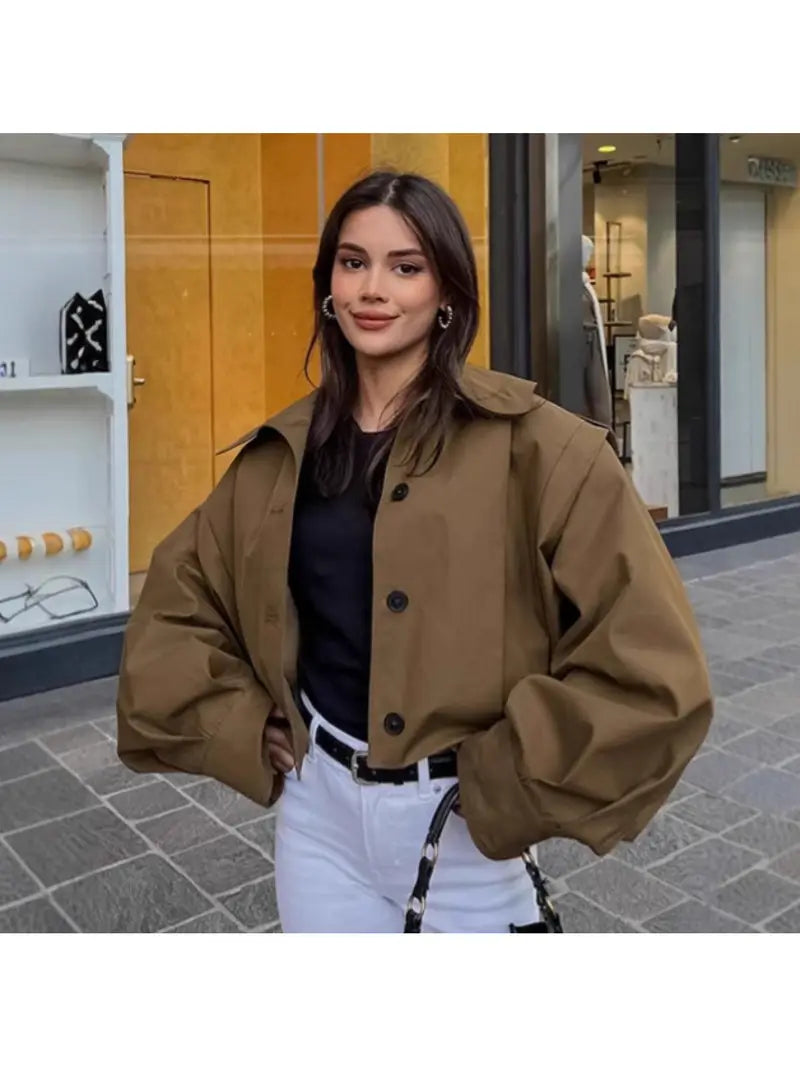 Women'S Vintage-Inspired Pleated Lapel Jacket - Oversized Loose Fit Long Coat with Single-Breasted Button Closure, Trench Coat Women With Hood, Trench Coat Women Long