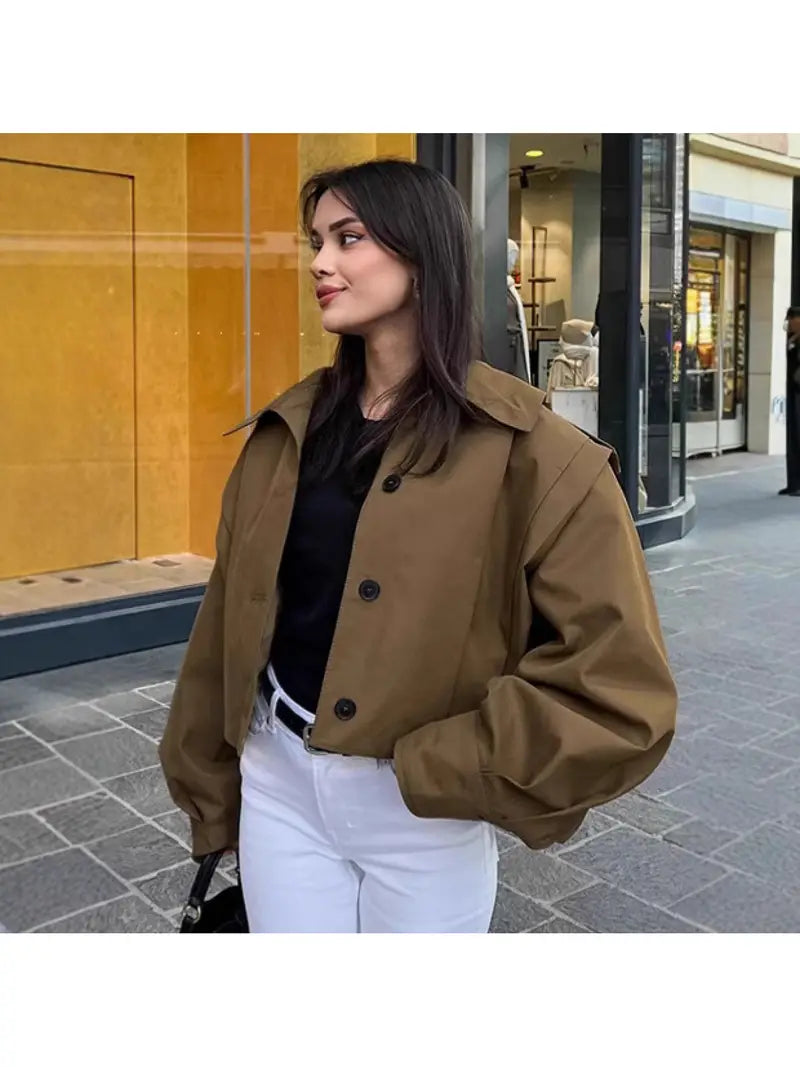 Women'S Vintage-Inspired Pleated Lapel Jacket - Oversized Loose Fit Long Coat with Single-Breasted Button Closure, Trench Coat Women With Hood, Trench Coat Women Long