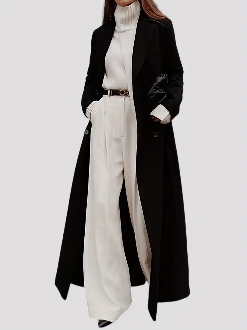 Women'S Elegant Long Winter Jacket - Thermal Insulated Coat with Full-Zip Closure, Stretchy Fabric & Pockets - Warm Outerwear for Gym, Formal Events, Everyday