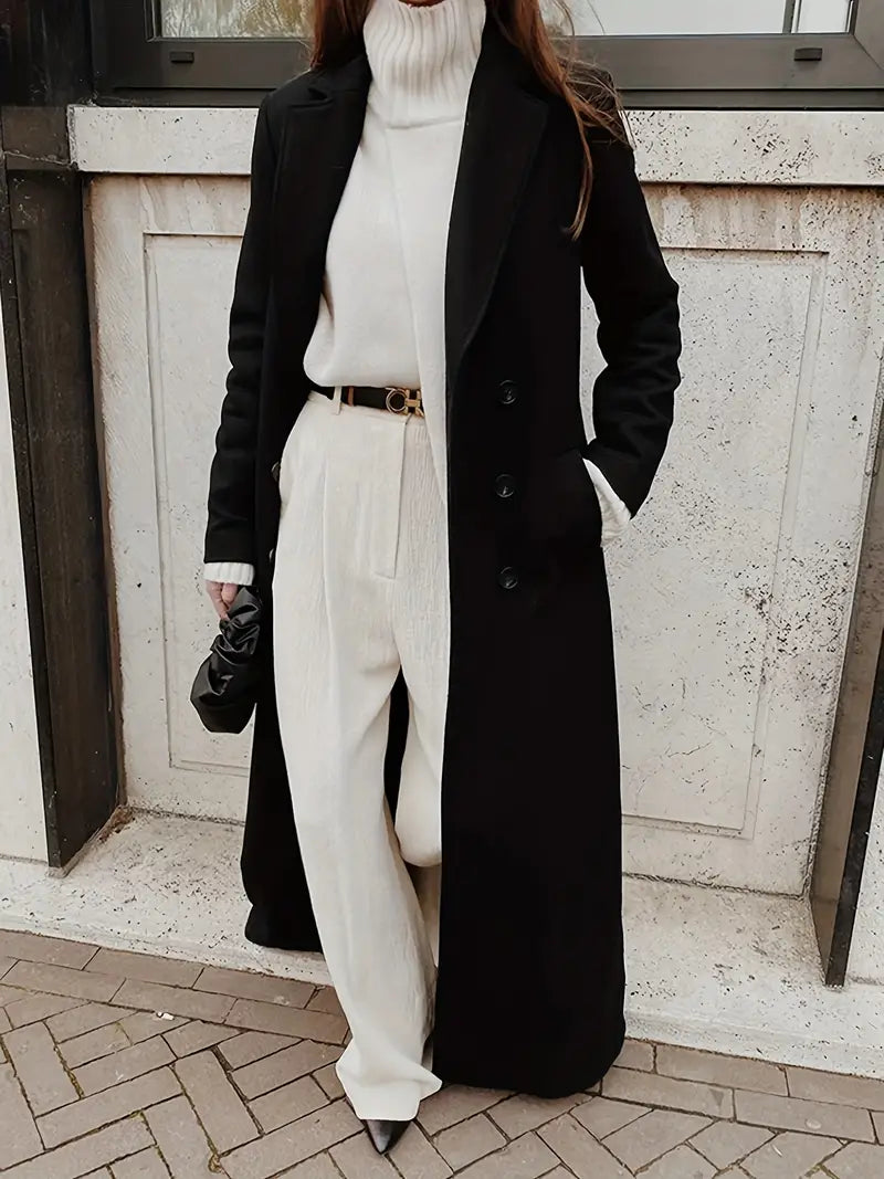 Women'S Elegant Long Winter Jacket - Thermal Insulated Coat with Full-Zip Closure, Stretchy Fabric & Pockets - Warm Outerwear for Gym, Formal Events, Everyday