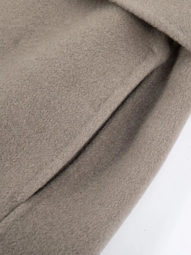 Wrap Belted Lapel Coat, Elegant Solid Long Sleeve Longline Coat For Fall & Winter, Women's Clothing