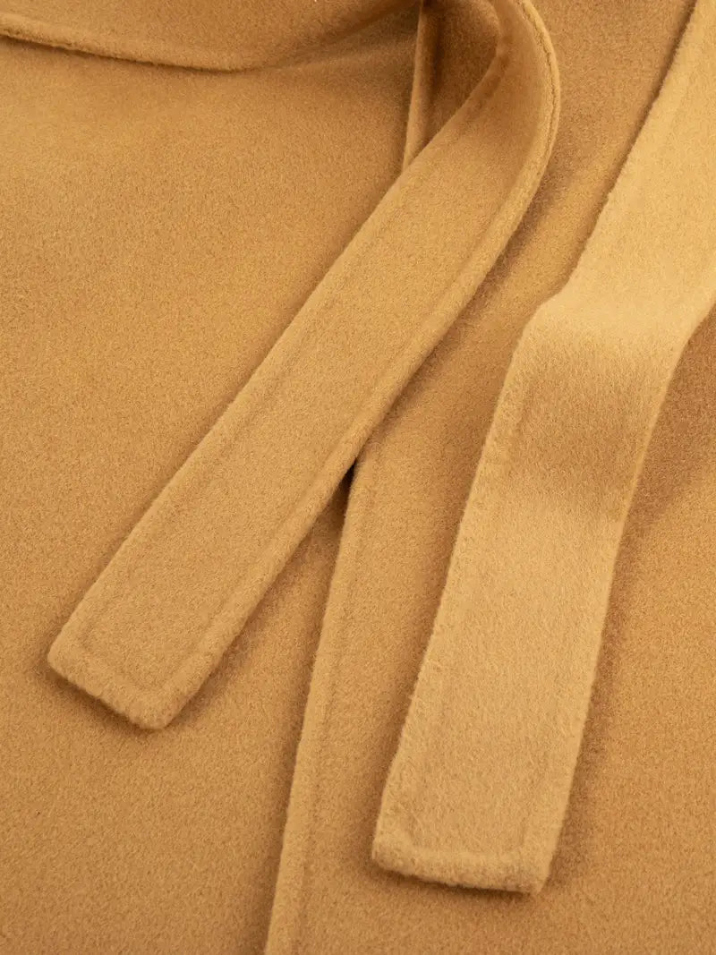Wrap Belted Lapel Coat, Elegant Solid Long Sleeve Longline Coat For Fall & Winter, Women's Clothing