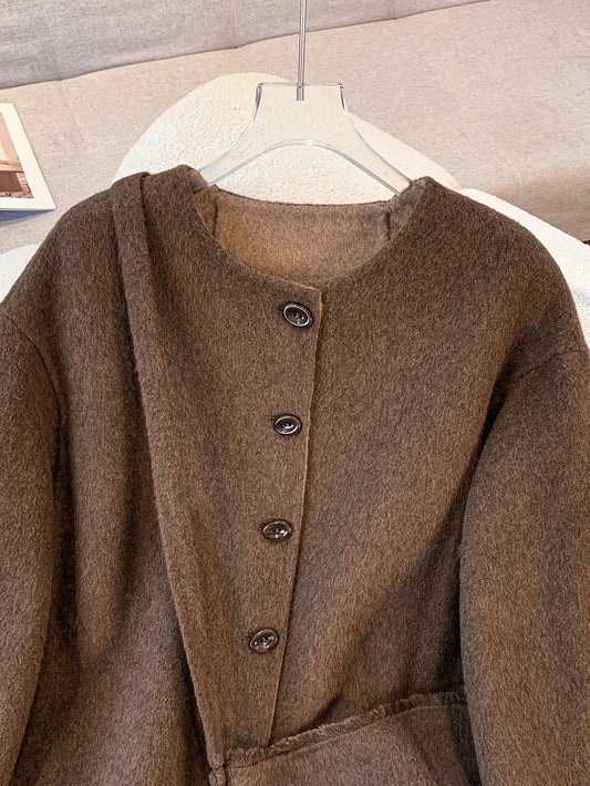 Women'S Elegant Long Coat - Formal & Everyday Chic Outerwear, Loose Fit Winter Coat with Button Front Closure