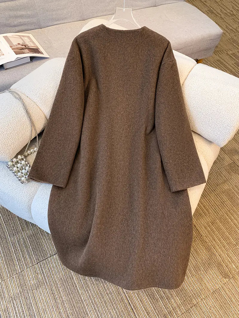 Women'S Elegant Long Coat - Formal & Everyday Chic Outerwear, Loose Fit Winter Coat with Button Front Closure