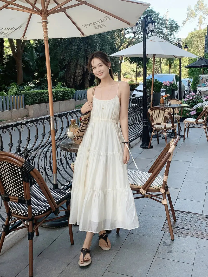 Summer Breeze Off-Shoulder Pleated Midi Dress - French Lyocell Design, Lightweight & Flowing A-Line Cut, Perfect for Vacation or Casual Outings, Beach Attire | Flowy Fabric, Beach Dress