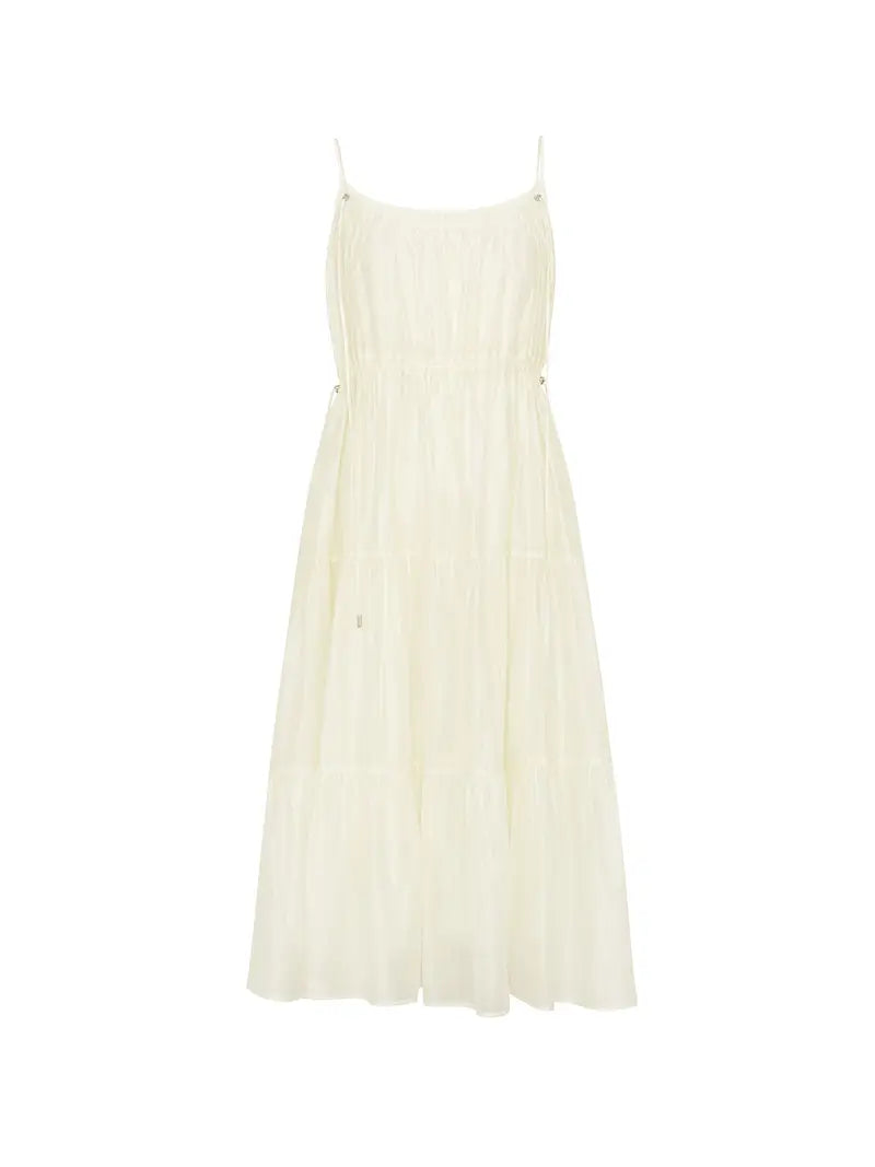 Summer Breeze Off-Shoulder Pleated Midi Dress - French Lyocell Design, Lightweight & Flowing A-Line Cut, Perfect for Vacation or Casual Outings, Beach Attire | Flowy Fabric, Beach Dress