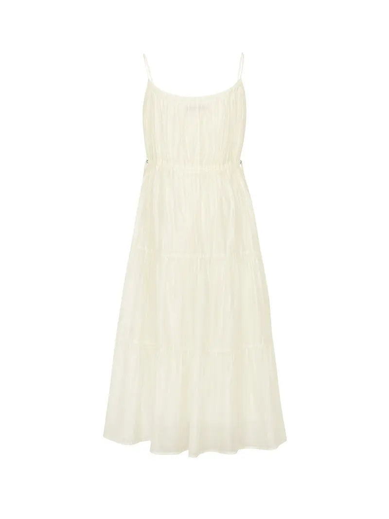 Summer Breeze Off-Shoulder Pleated Midi Dress - French Lyocell Design, Lightweight & Flowing A-Line Cut, Perfect for Vacation or Casual Outings, Beach Attire | Flowy Fabric, Beach Dress