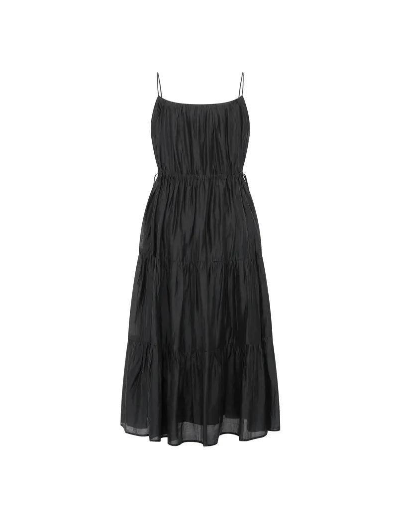 Summer Breeze Off-Shoulder Pleated Midi Dress - French Lyocell Design, Lightweight & Flowing A-Line Cut, Perfect for Vacation or Casual Outings, Beach Attire | Flowy Fabric, Beach Dress