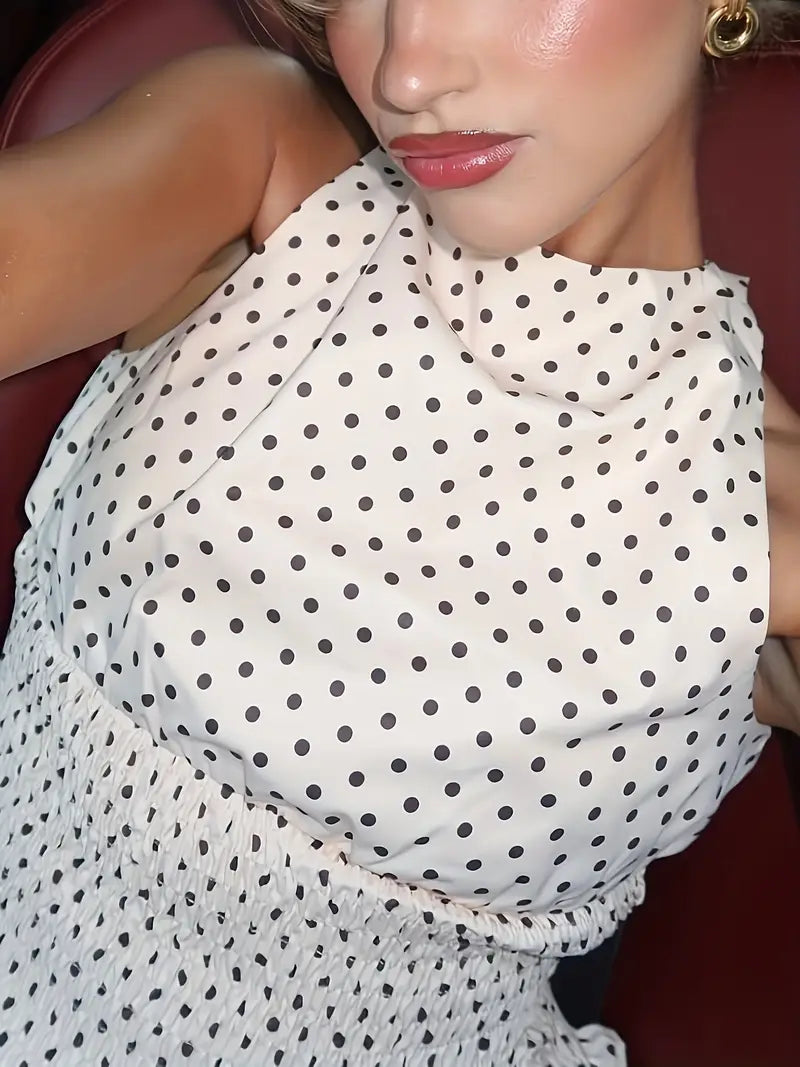 Women's Backless Polka Dot dress - Beige & Brown A-Line party, Formal & Everyday Outfits