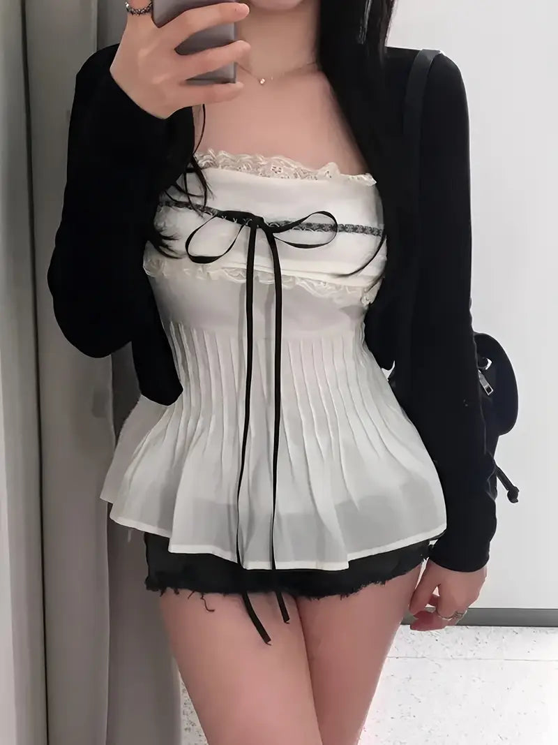 Women's French-Inspired Off-Shoulder Bow Detail Ruffled Tank Top - Lightweight Breathable Machine-Washable Summer Casual Chic Blouse for Spring/Summer Outfits